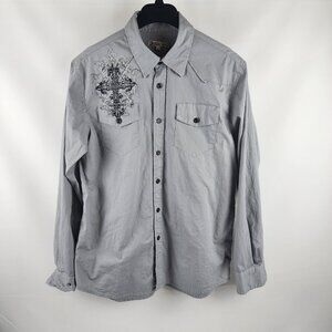 Archaic Shirt Mens Large Button Down Gray Long Sleeve  Logo Design